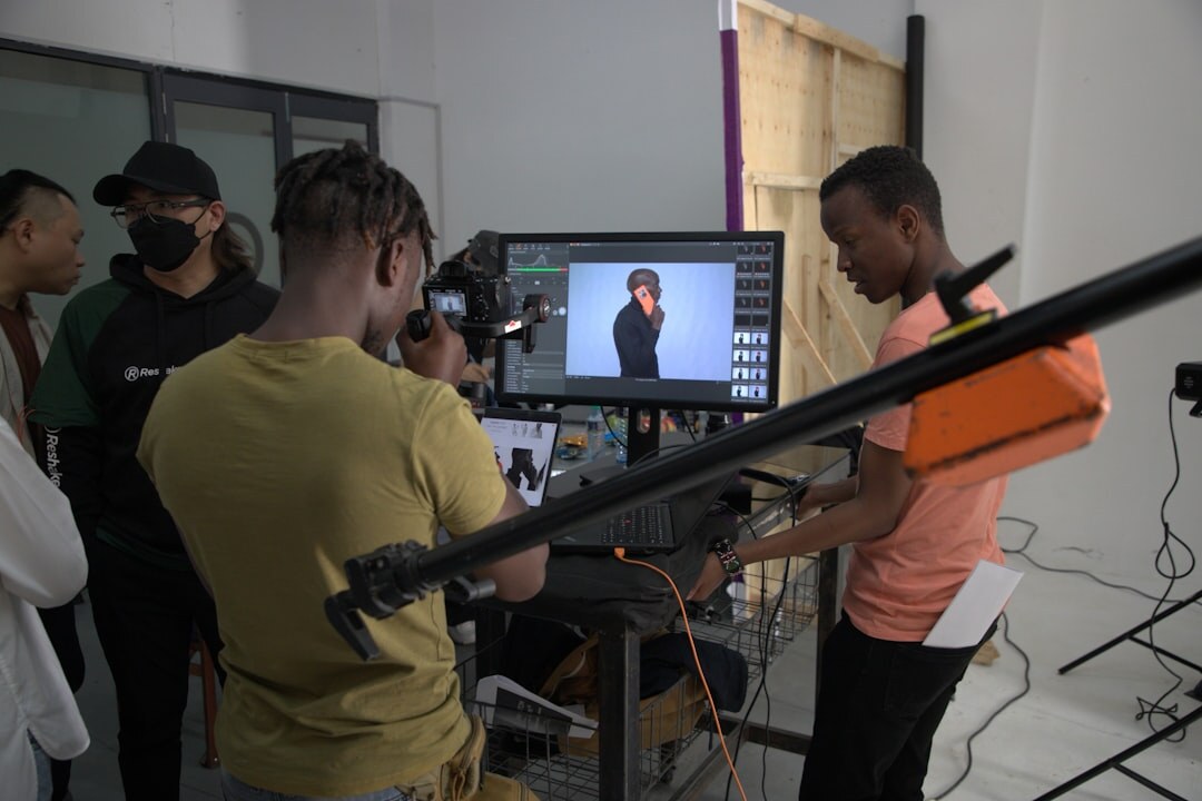 Video production workshop students practicing