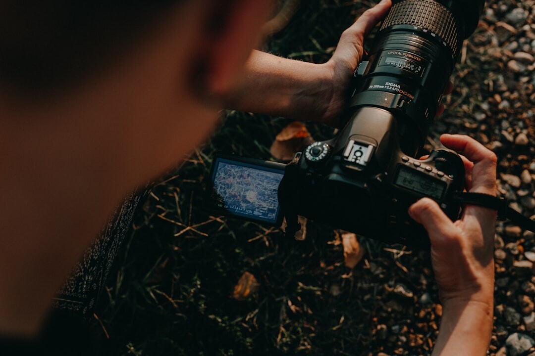 Filming a documentary outdoors with camera